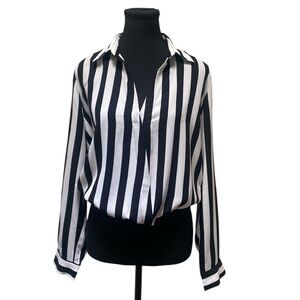 Forever 21 Black and White Striped Bodysuit NWOT M